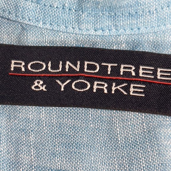 Roundtree & Yorke Mens Linen Button Down Shirt Size 2XB Blue Short Sleeve NEW - Picture 5 of 12